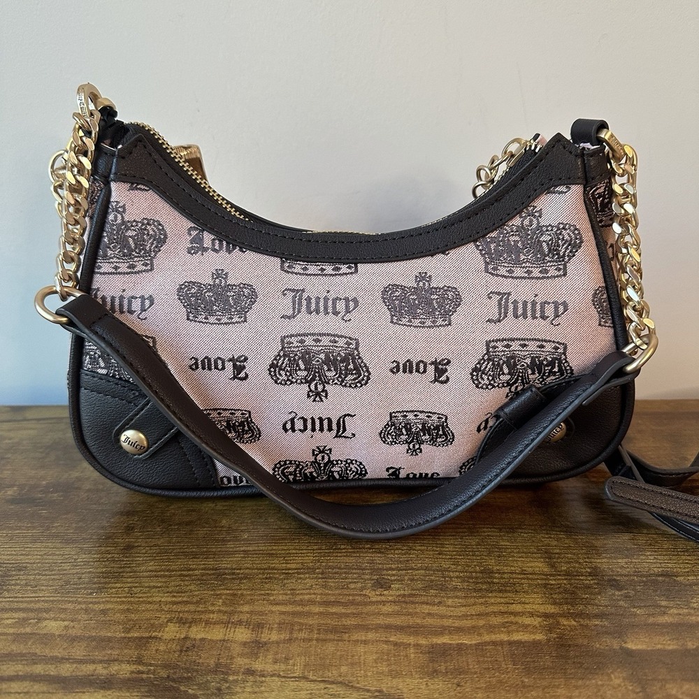 NWT Juicy Couture Vintage Couture Shoulder Crossbody Handbag Pink Brown Y2K Bow - Picture 4 of 5
